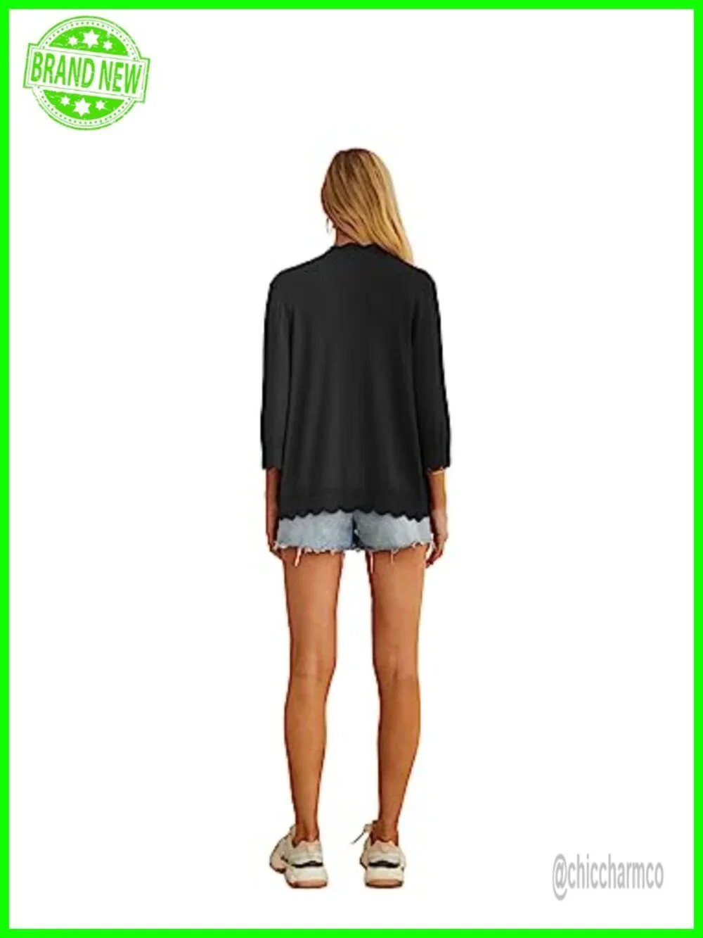 Lightweight Knit Cardigan Sweater 3/4 Sleeve Open Front